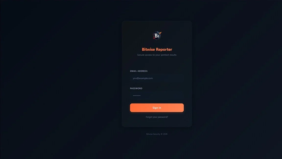 Bitwise Reporter login screen